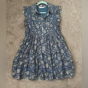 Karlie Blue and White Ruffled Pleated Sundress